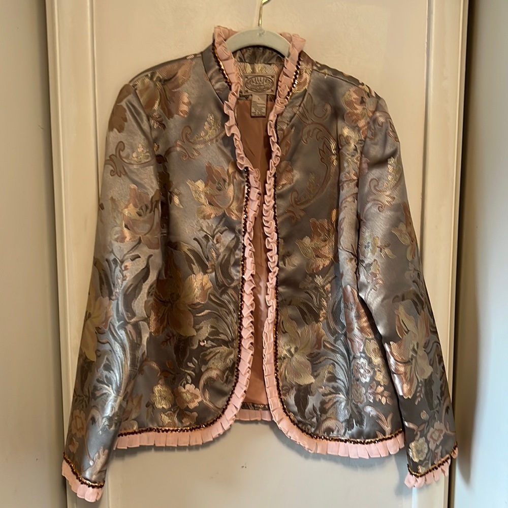 Lillie by James Coviello Floral Tapestry Blazer QVC  size L